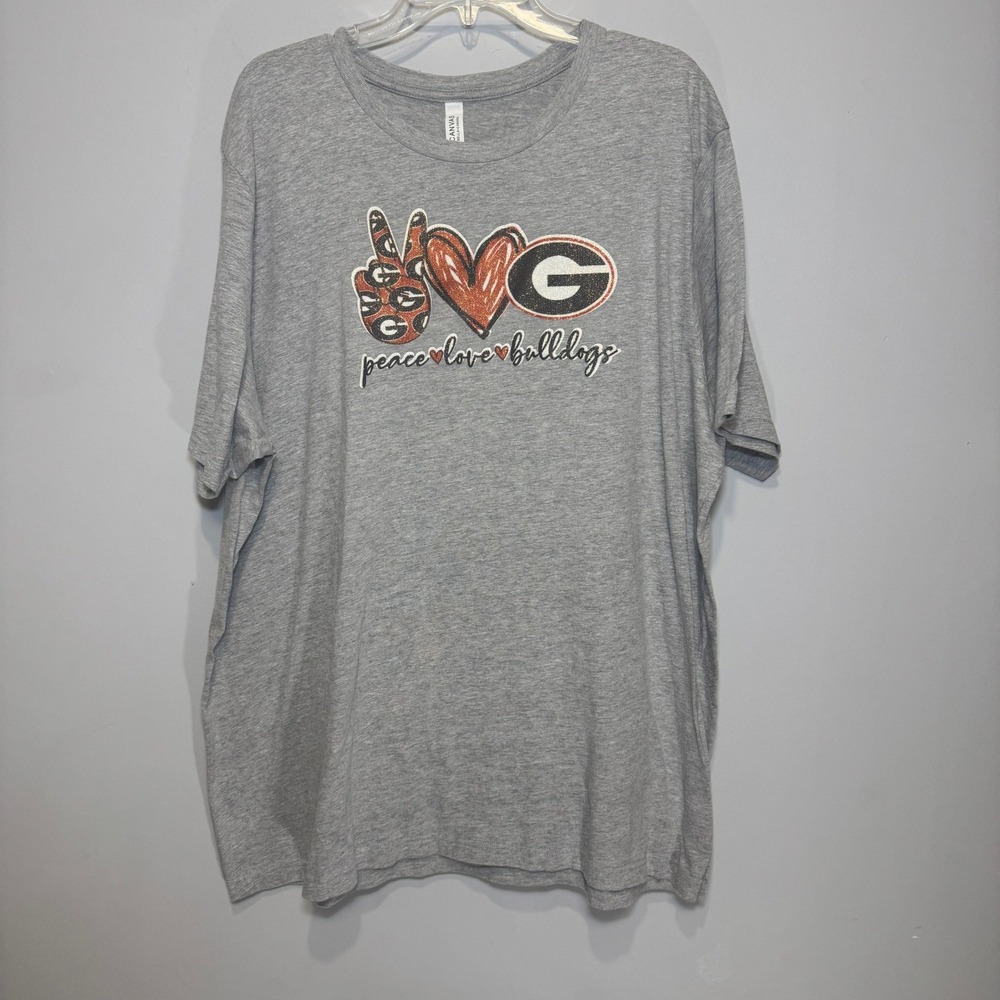 Bella Canvas Georgia Bulldogs Peace Love Bulldogs Grey Graphic Tee Shirt 3XL